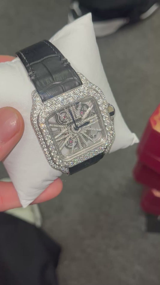 Cartier Skeleton — 41mm black rubber strap (iced)